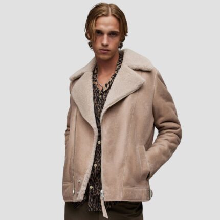 beige shearling jacket for men