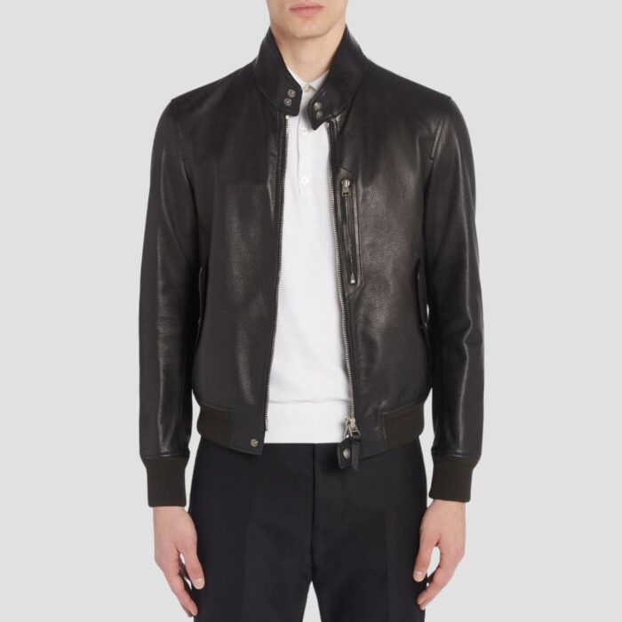 black leather bomber jacket mens