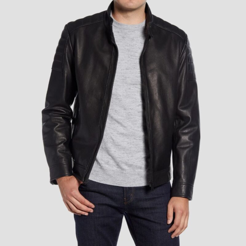 black leather moto jacket