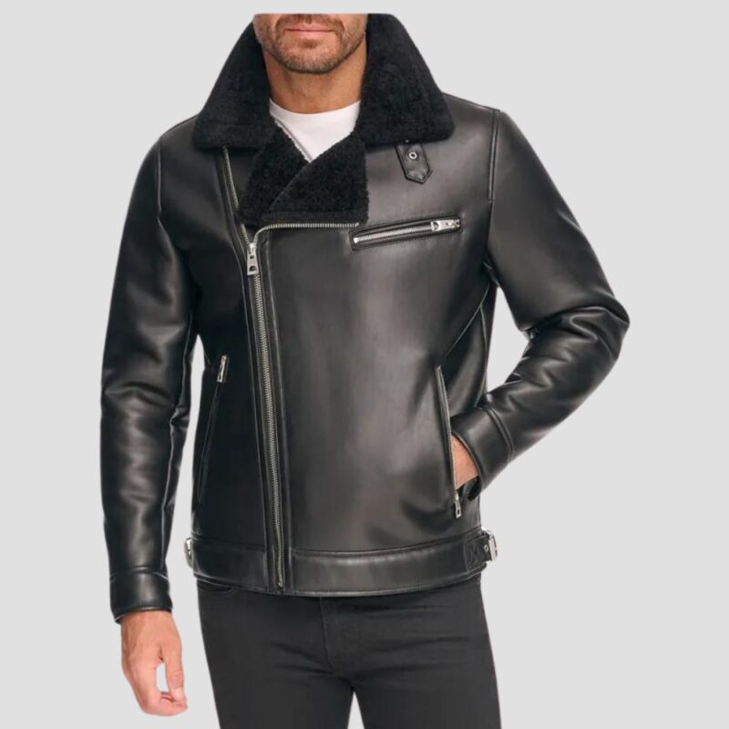 black mens shearling jacket