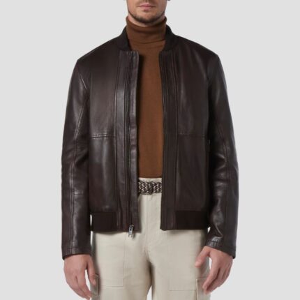 brown leather bomber jacket