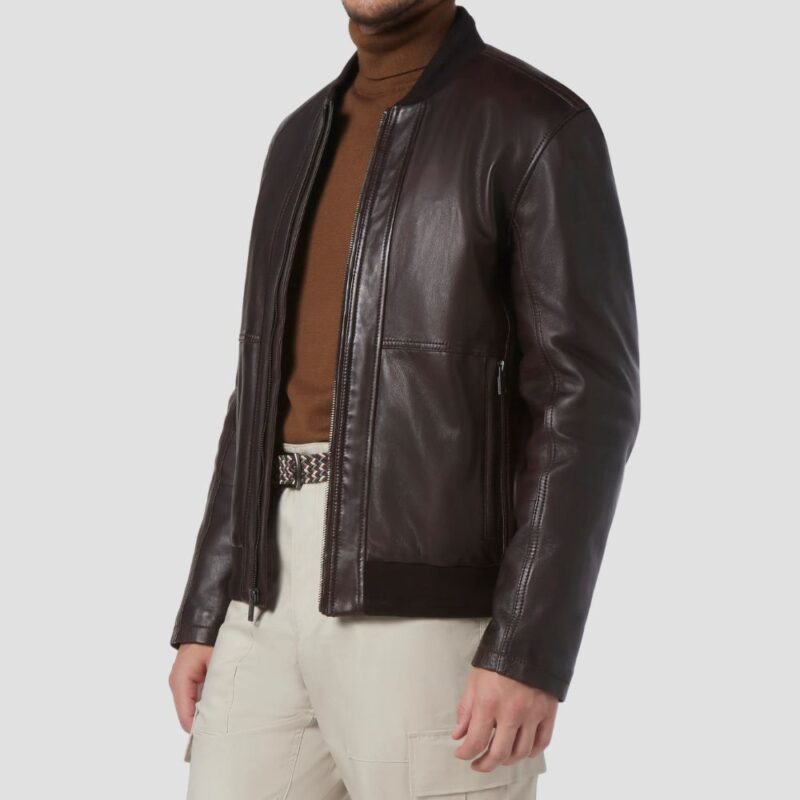 brown leather bomber jacket men