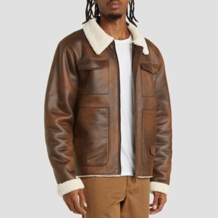 brown mens shearling jacket