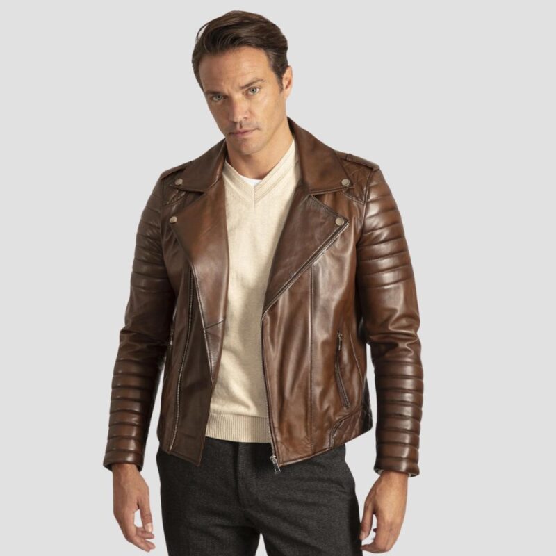 brown moto jacket