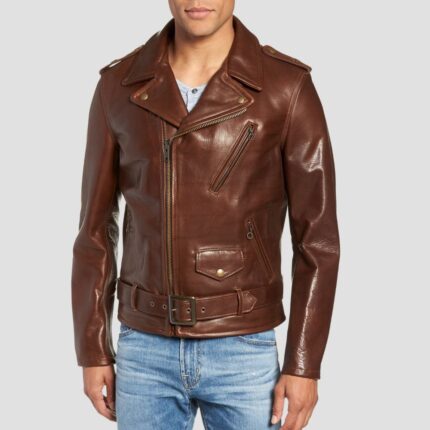 dark brown leather biker jacket