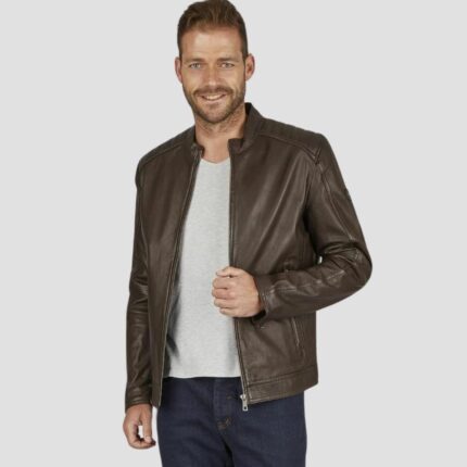 dark brown leather jacket men