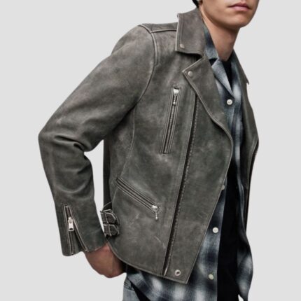 grey biker jacket men