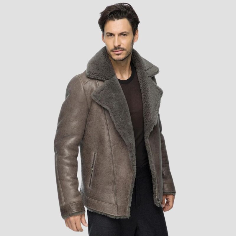 grey shearling jacket men