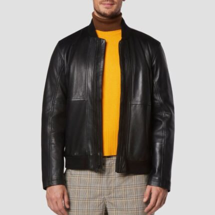 men black leather bomber jacket