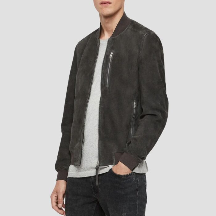 men grey suede bomber jacket