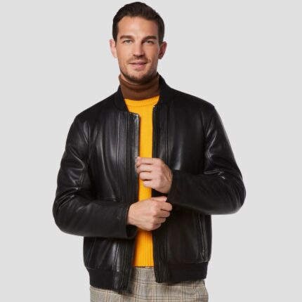 mens black leather bomber jacket