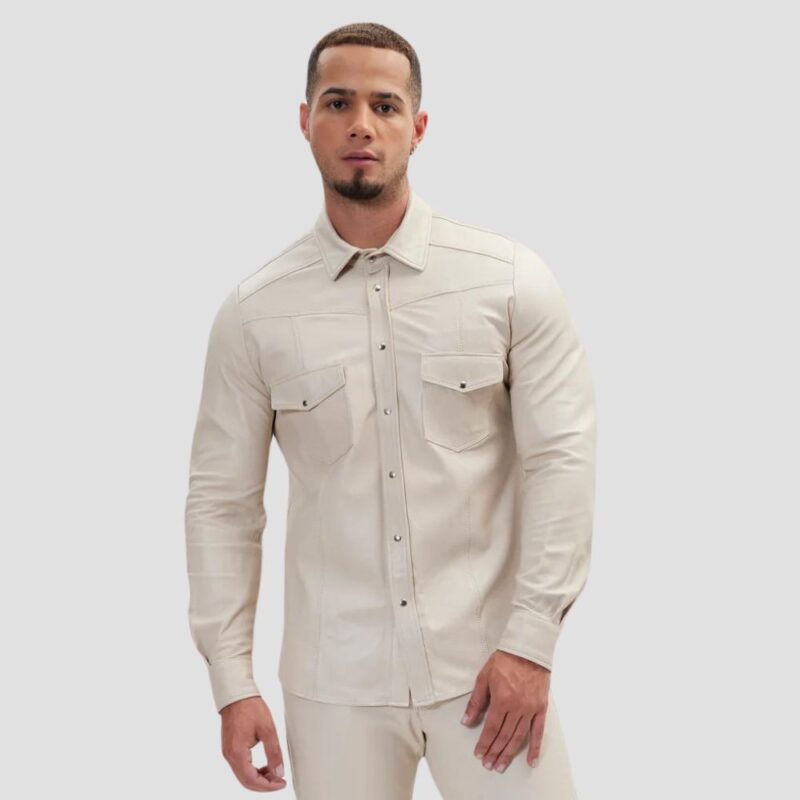 beige leather shirt mens