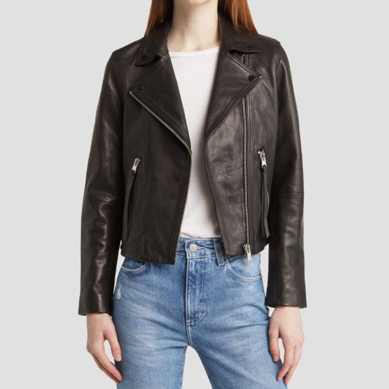 black leather biker jacket women