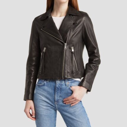 black leather biker jacket womens