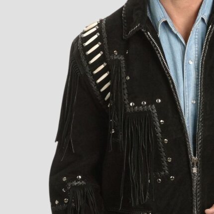 black leather fringe jacket mens