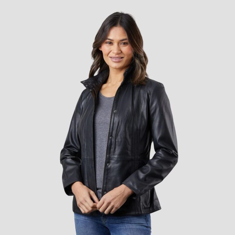 black leather jacket outfit women