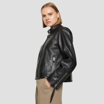 black leather jacket outfit womens