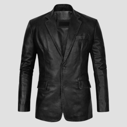 black leather mens coat