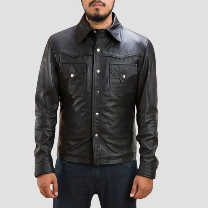 black leather shirt men