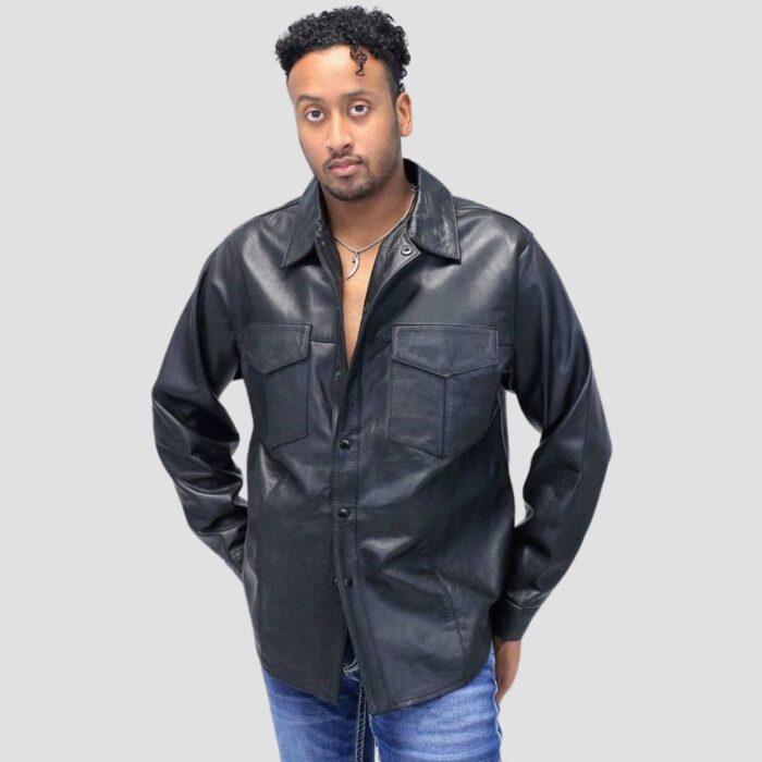 black leather shirt mens