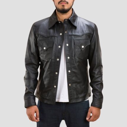 black leather shirt mens