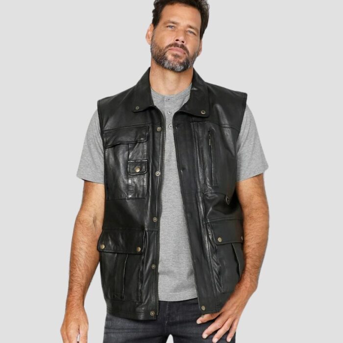 black leather vest men