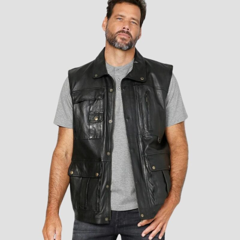 black leather vest men