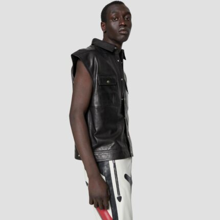 black leather vest mens