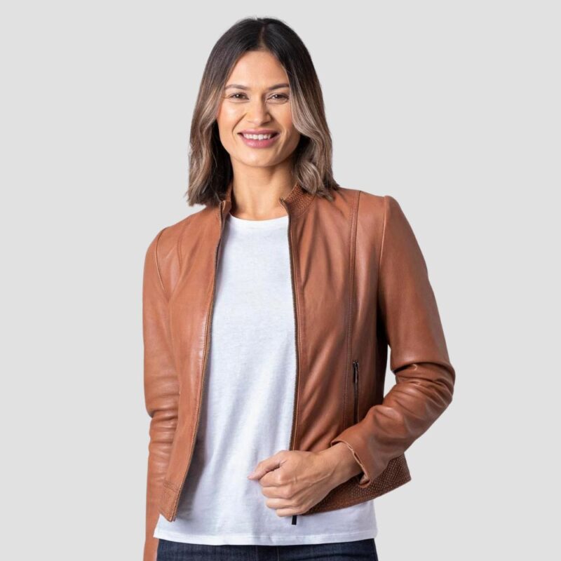 brown leather jacket outfit womens