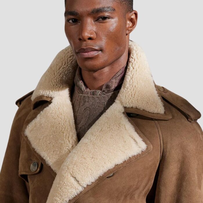 brown leather shearling coat mens