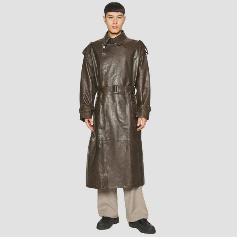 brown leather trench coat mens