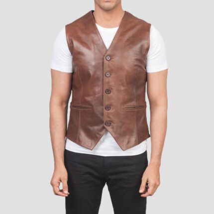 brown leather vest for men