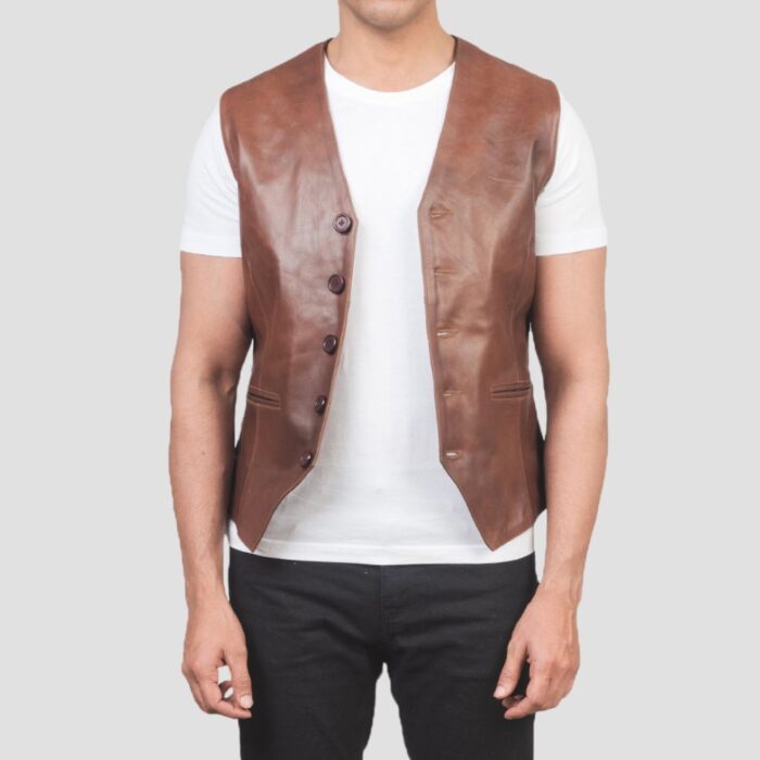 brown leather vest for mens