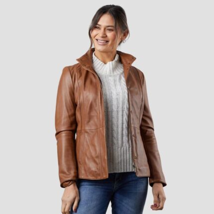 brown women leather jacket