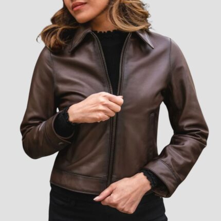 dark brown leather jacket outfit women