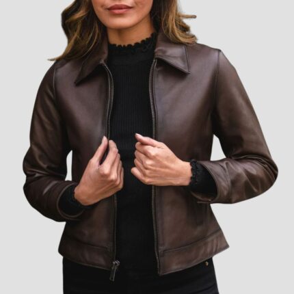 dark brown leather jacket outfit womens