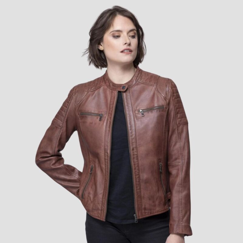 dark brown leather jacket women