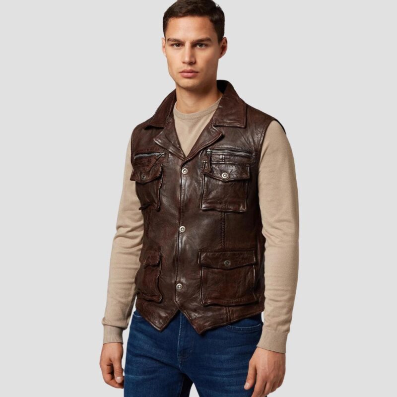 dark brown leather vest