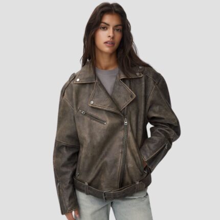 distressed brown biker jacket womens