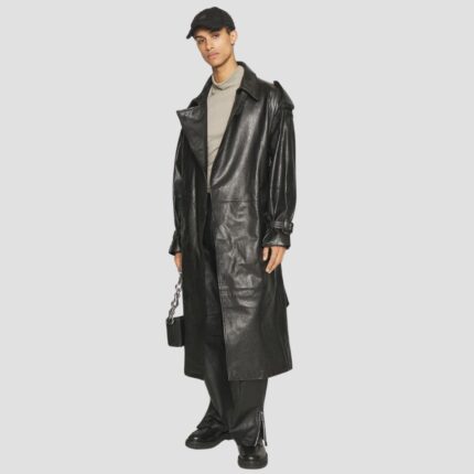 leather trench coat men black