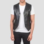 men black leather dress vest