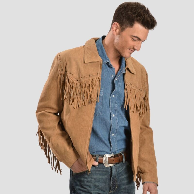 men brown fringe jacket