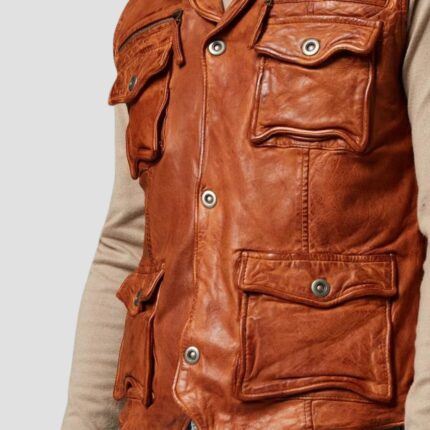 men brown leather vest