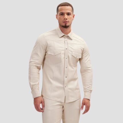 mens beige leather shirt