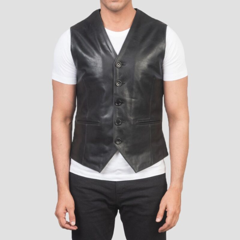 mens black leather dress vest