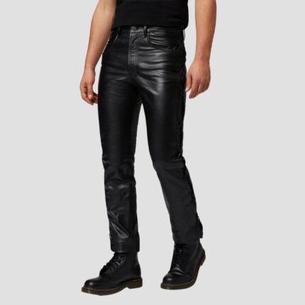 mens black leather pant