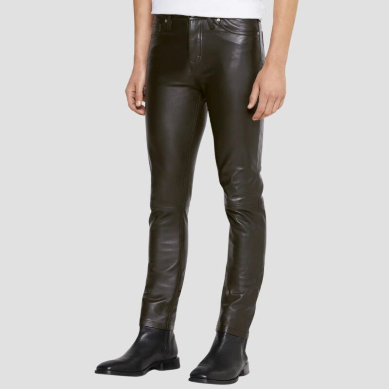 mens black leather skinny pant