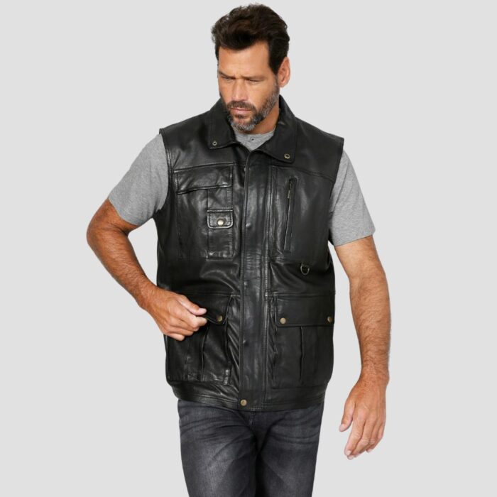 mens-black-leather-vest