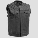 mens black leather vest