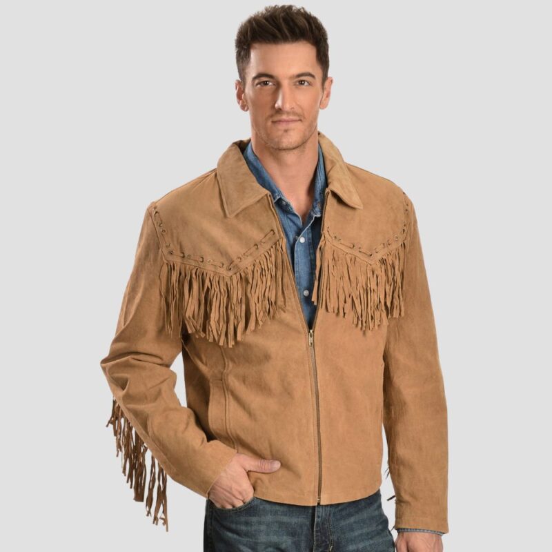 mens brown fringe jacket